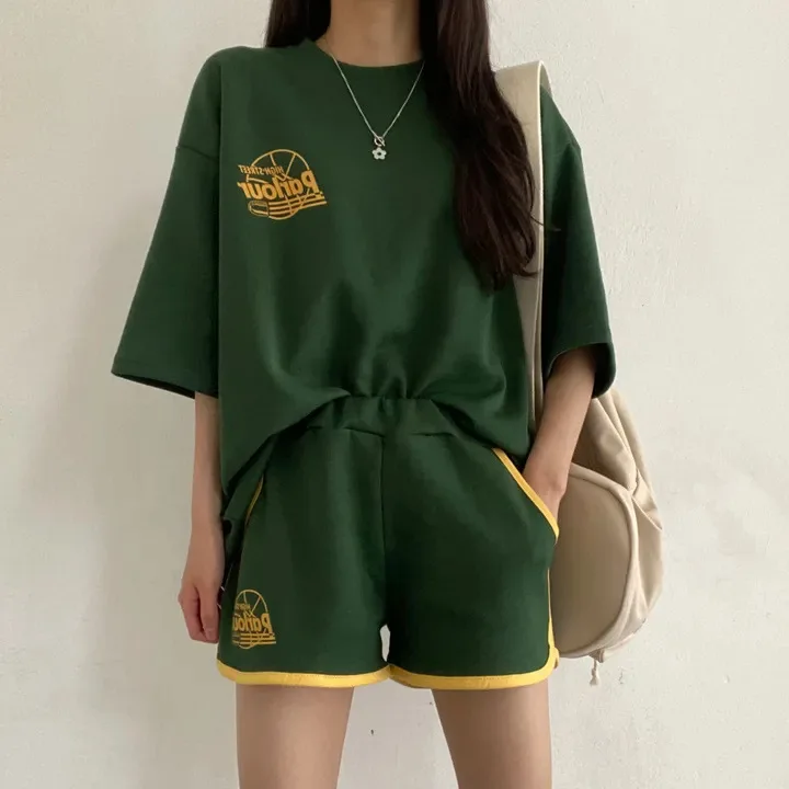 Summer Fashion 2024 Casual Sportswear Trendy Summer Style Loose Women Short Sleeve 2 Piece Shorts Set Cotton Student Suits