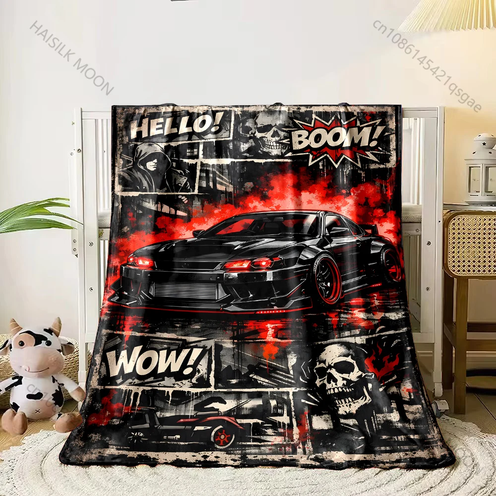 1PC Cool modified car and skull comic elements  Print Adult Children Warm Blankets Home Travel Car Soft Comfortable Luxury gifts