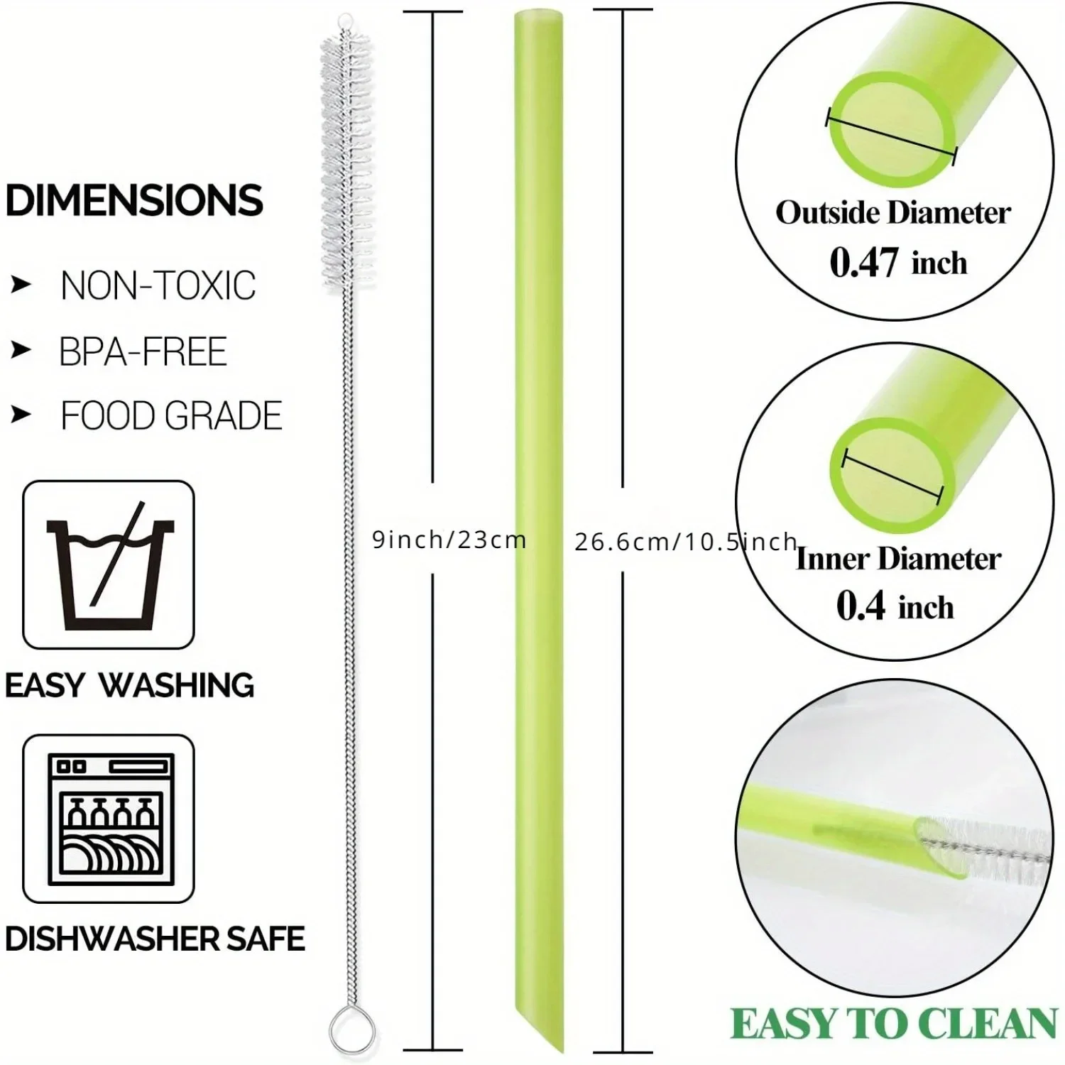 [Angled Tips] 8 Pcs Reusable Boba Straws & Smoothie Straws, BPA FREE Food-Grade Plastic Straws with 2 Brushes