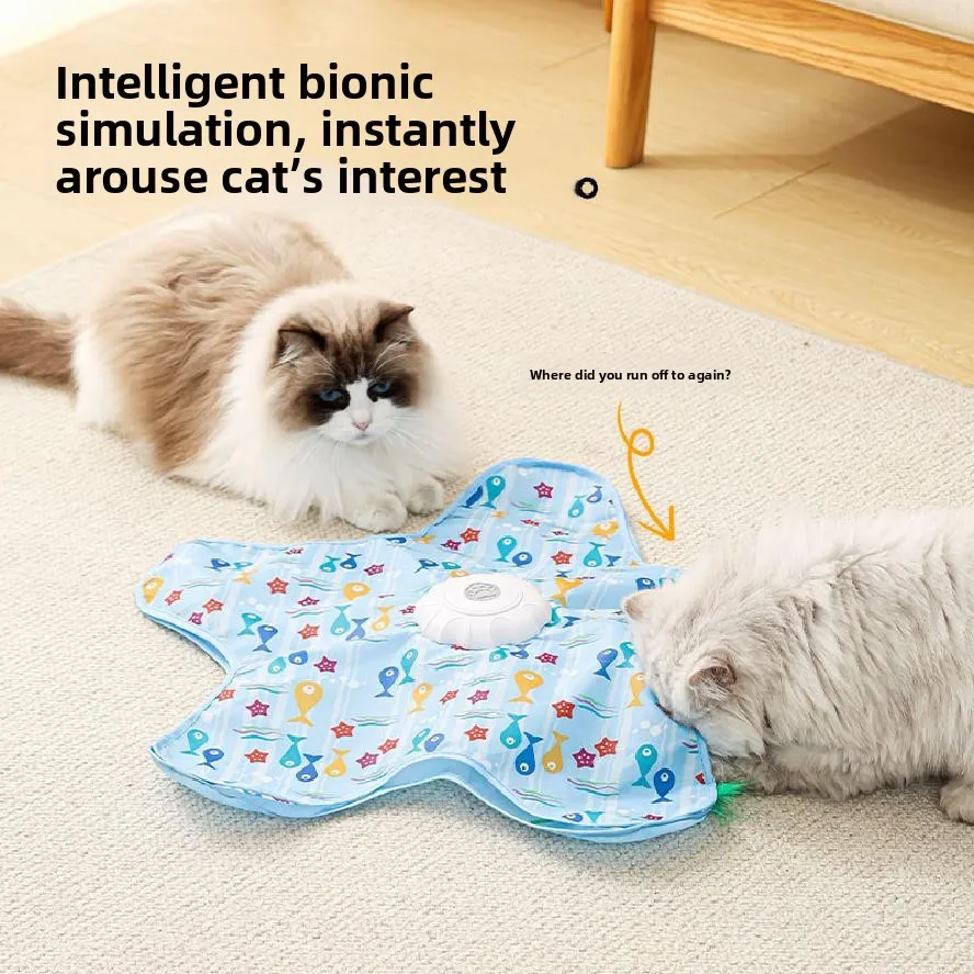 Interactive Cat Toy Auto Rotating Hunting Dome with Feather Wand for Indoor Cats Self Play Hide Seek Pet Entertainment