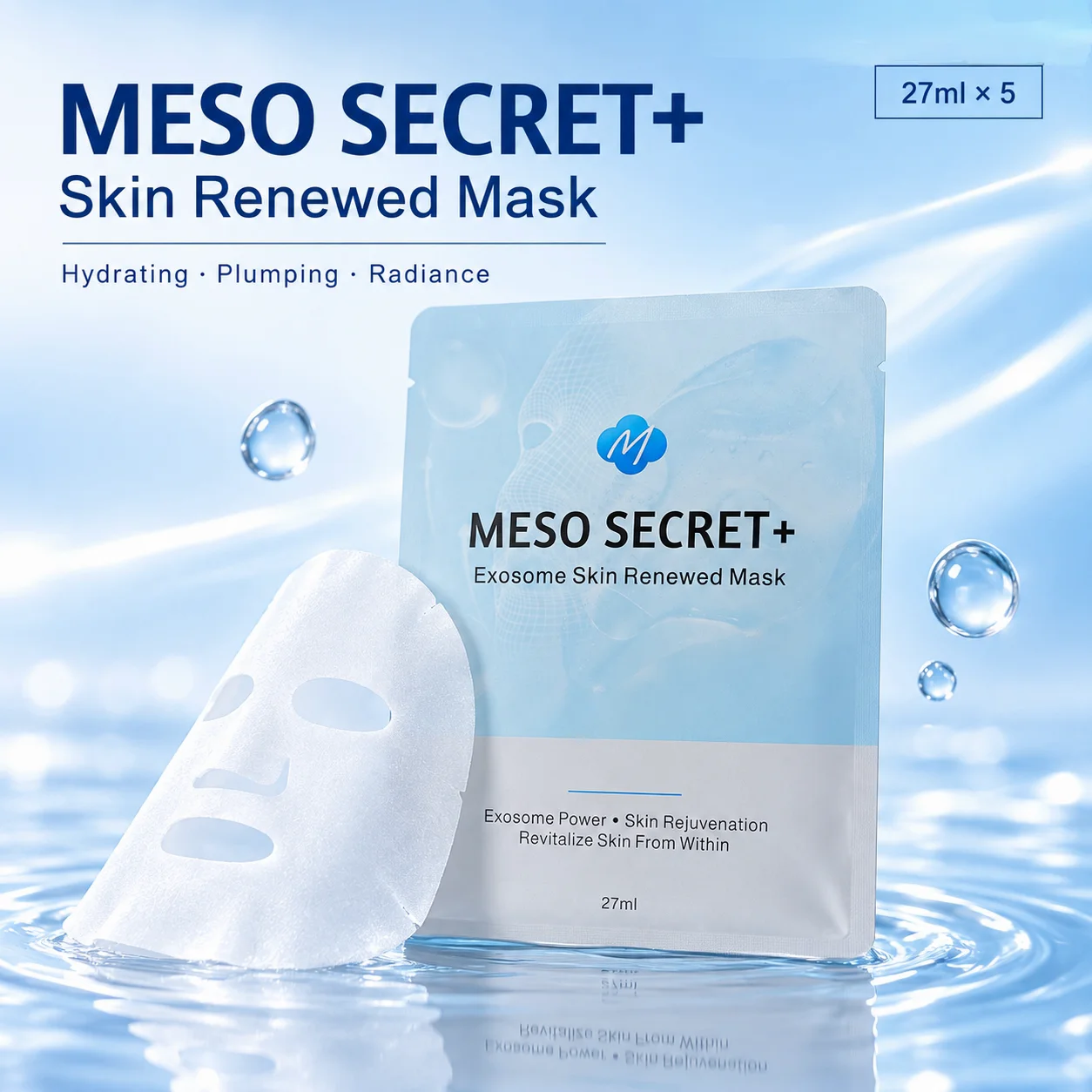 meso-secret-maschera-viso-in-foglio-con-acido-ialuronico-ed-esosomi-per-la-rinnovazione-della-pelle-27ml-x5-idratante-rimpolpante-illuminante-nutriente-confezione-da-5