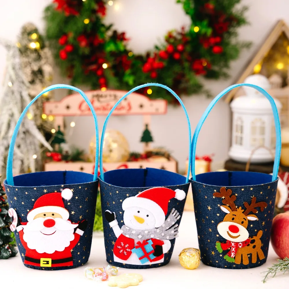 Weihnachts-Apfelbeutel, süßer Weihnachtsmann, Schneemann, ELK, Denim, Aufbewahrungsbeutel, Kekse, Süßigkeiten, Geschenktüten für Weihnachten, Geburtstag, Party-Dekorationen