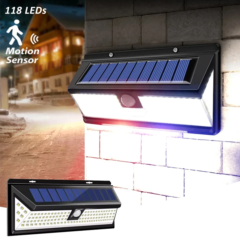 Solar Motion Sensor Lights Wall Light 3 Modes Outdoor LED Lamp Waterproof Solar Powered Porch Balcony Countyard Fence Lighting