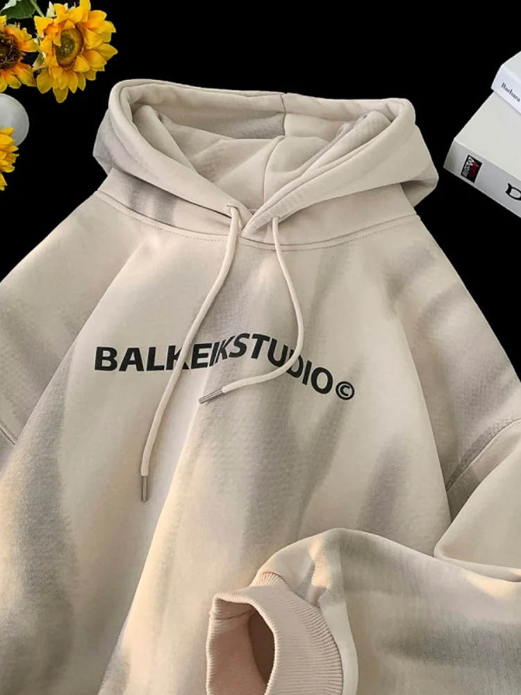 

Thiened Fce Hoodie Men Winter Warmth Thiened Warmth Hooded Jaet Youth American Retro Dyed Haome Top Streetwear