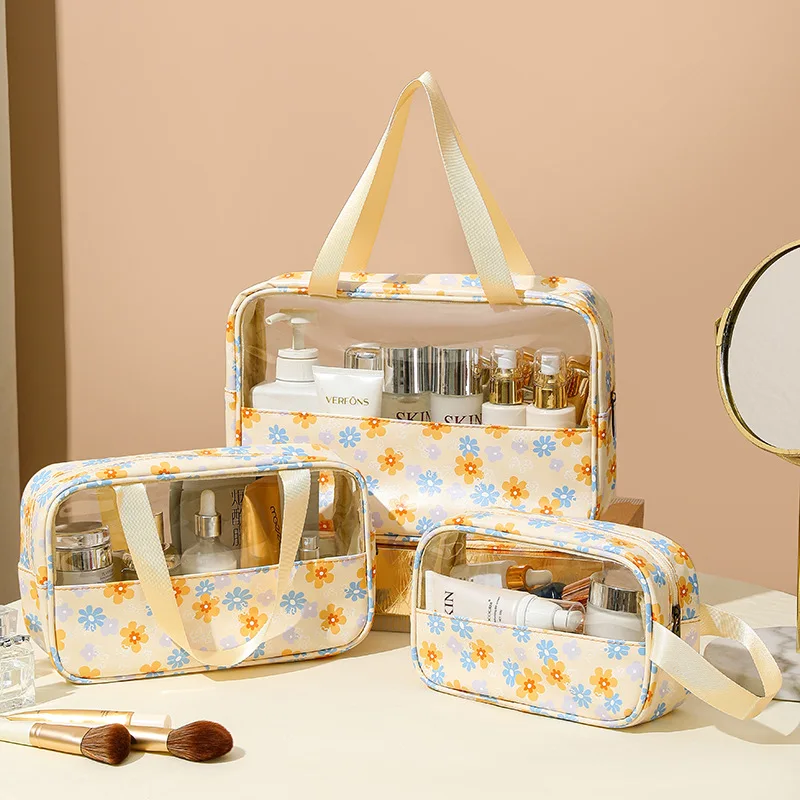 Cream Color Makeup Bags S/M/L Large Capacity Wash Pouch Travel Pvc Organizer Cosmetic Bags Women Toiletry Bag Bathroom Organizer