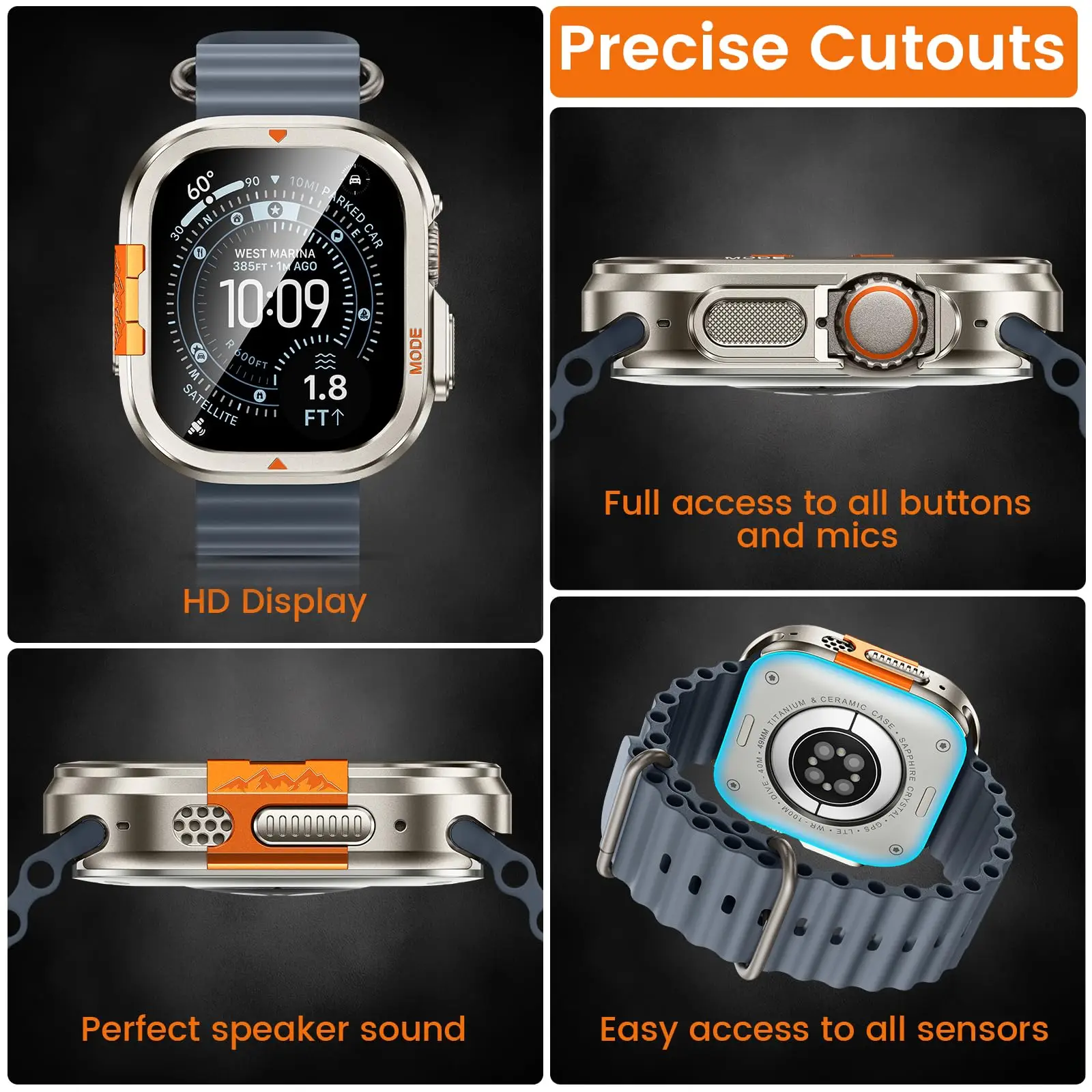 Metal Case+Tempered Glass Film for Apple Watch Ultra 4 3 2 49mm Screen Protector Bumper Hard PC Back Cover for IWatch Ultra 49mm image 6