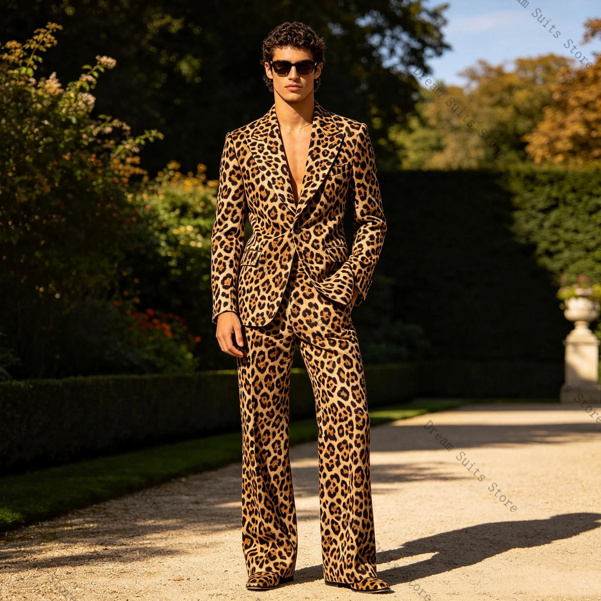 Leopard Print Men Suit Set 2 P - đánh giá và giá Men Formal Wear Brown