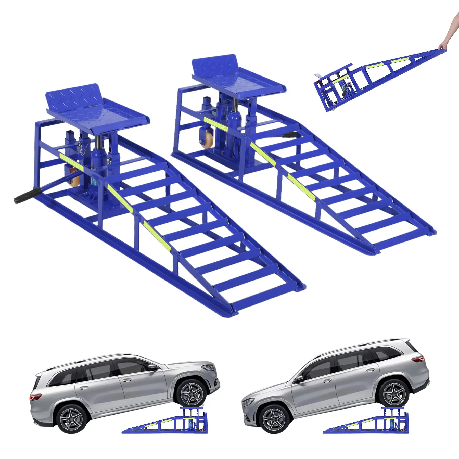 5-Ton Hydraulic Car Ramps with Wheels - Adjustable 9-15