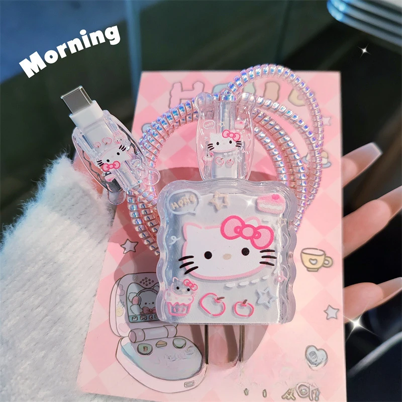 Hello Kitty Pink For iphone Charger Protector Cover Case,3D Cartoon Anime TPU USB Cable Protective Cover Case For Girls Women