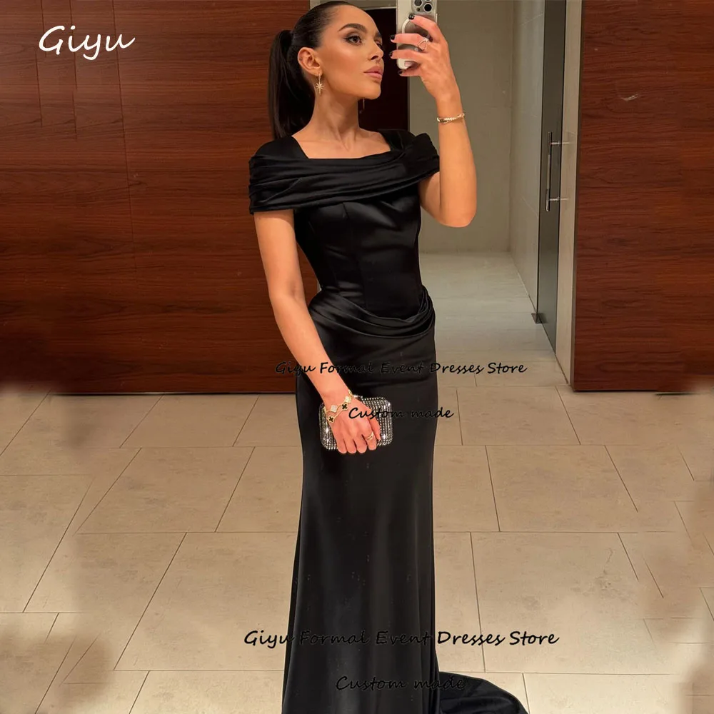 Giyu Elegant Pleat Evening Gown Dress Square Collar Mermaid Trumpet Floor-Length Wedding Party Dress Vestidos De Noche Elegantes