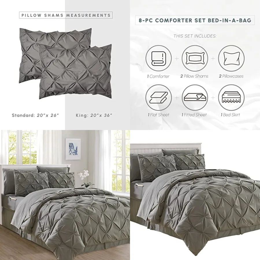 

Cozy and Soft 8-Piece Bed-in-a-Bag All Season Comforter Set, Includes 4pc Smart Sheet Set, Bed Skirt, Comforter, Matching Pillo