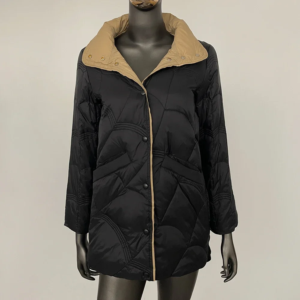 

CXFS осенне-зимний теплый пуховик средней длины, женский корейский стиль, свободный 90% белый утиный пуховик, пальто с воротником-стойкой