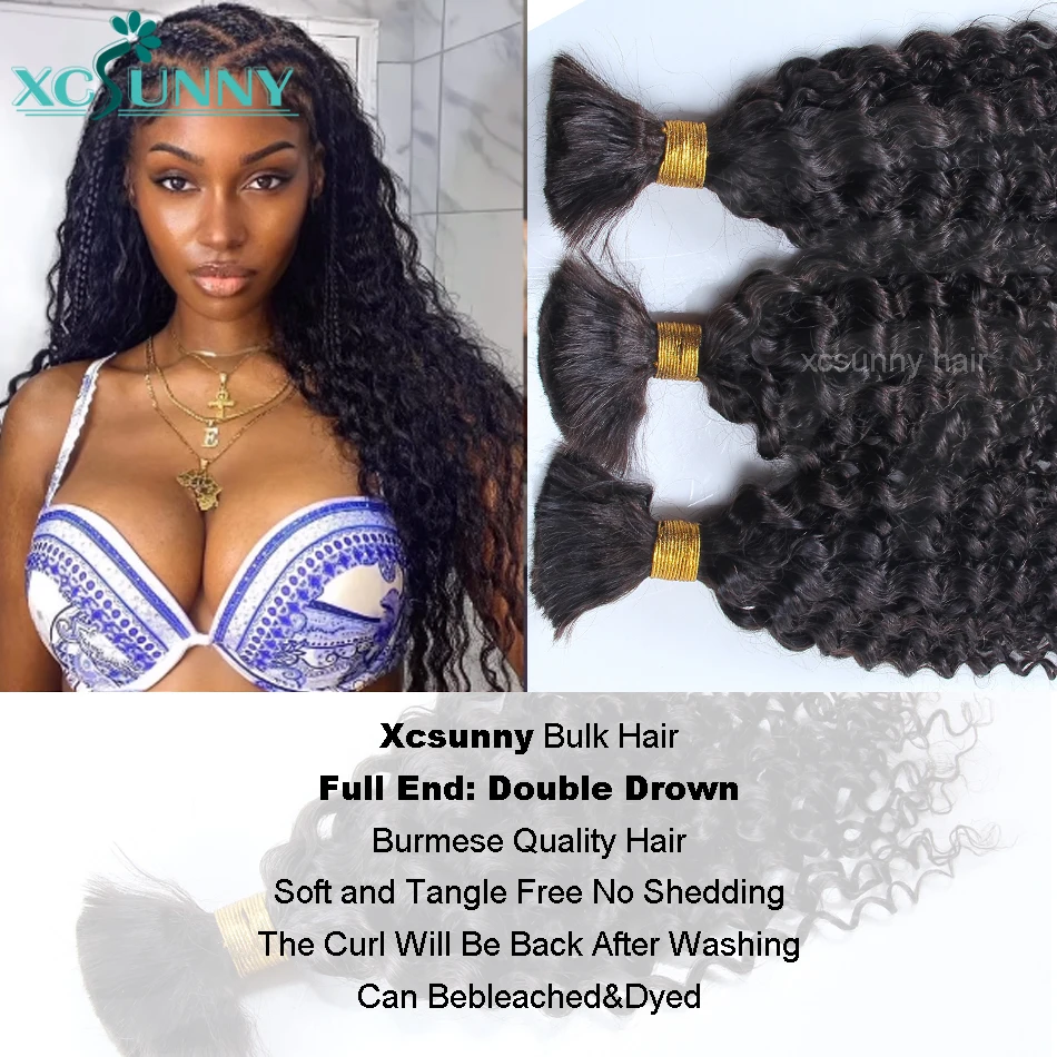 Bulk Human Hair No Weft For Braiding Curly Deep Wave Full Ends Extensions 3pcs/5pcs Bulk Hair Bundles Wholesale For Boho Braids