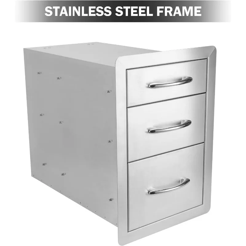 Stanbroil Outdoor Kitchen Drawers Stainless Steel - 15W x 21.5H x 23D Inch, Triple Access Drawer Flush Mount for Outdoor Kitchen