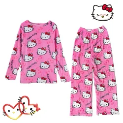 Winter Hello Kitty Pajamas Set Flannel Pants Kawaii Cartoon Pajama Suit Warm Thickened Woman Pants Plush Homewear Cute Sleepwear