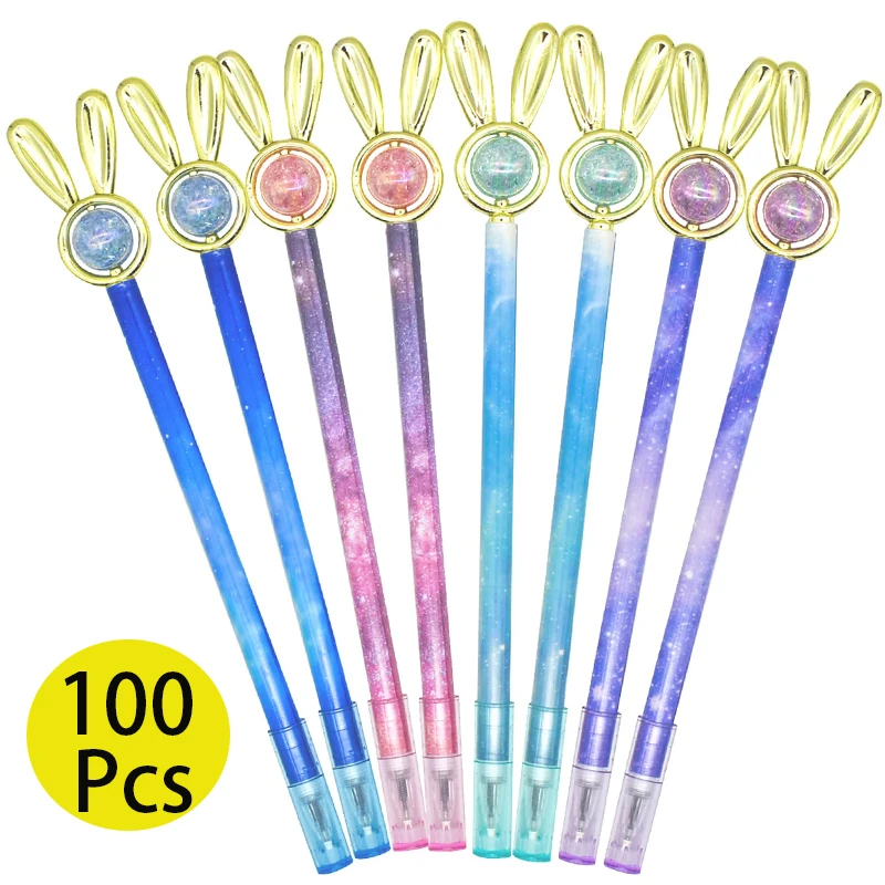 

100Pcs Rabbit Gel Pens Easter Bunny Pens Starry Sky Pens With Pearl Gel Pen 0.5mm Black Ink Pen For School Party Christmas