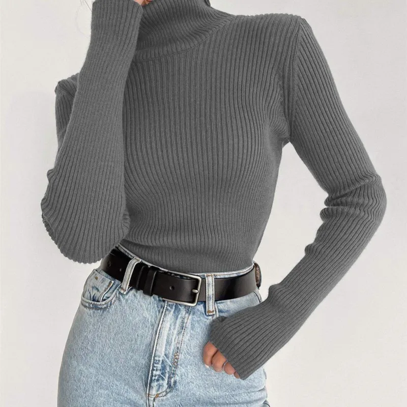 FADDISH 2024 New Autumn Winter Women Solid Warm Turtleneck Sweaters Female Casual Slim Long Sleeve Knitted Pullover Tops Ladies