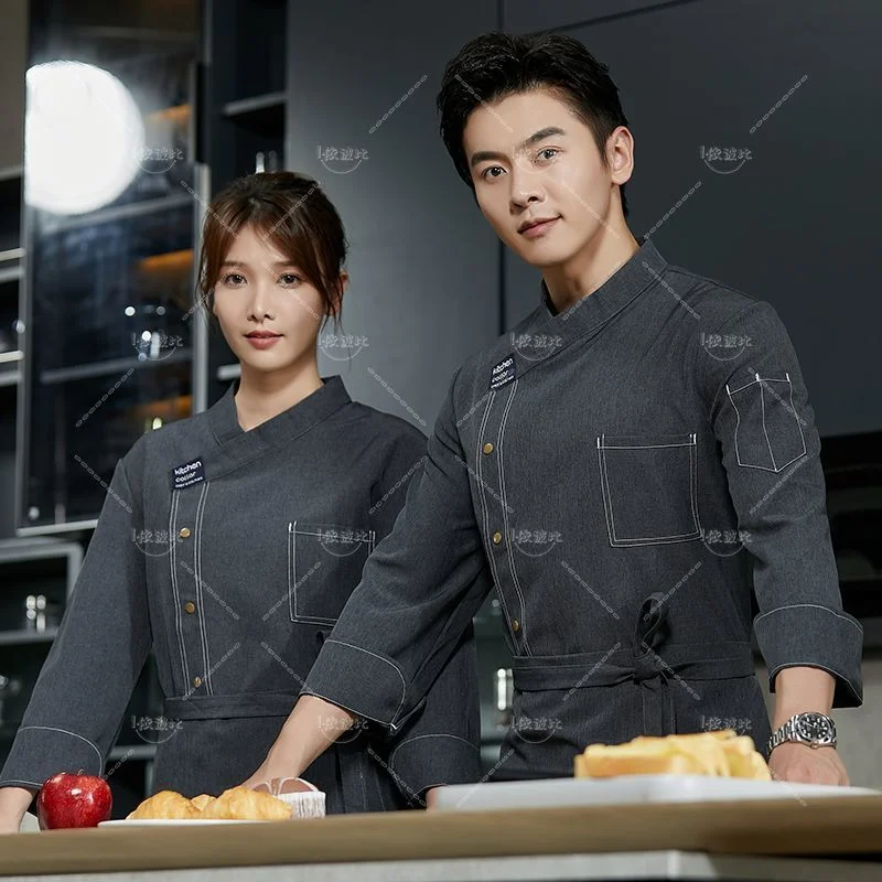 

Catering Chef Uniform Long Sleeve Men Kitchen Chef Jacket Work Hotel Women Waiter Restaurant Clothes Apron Hat Bakery Cook Coat