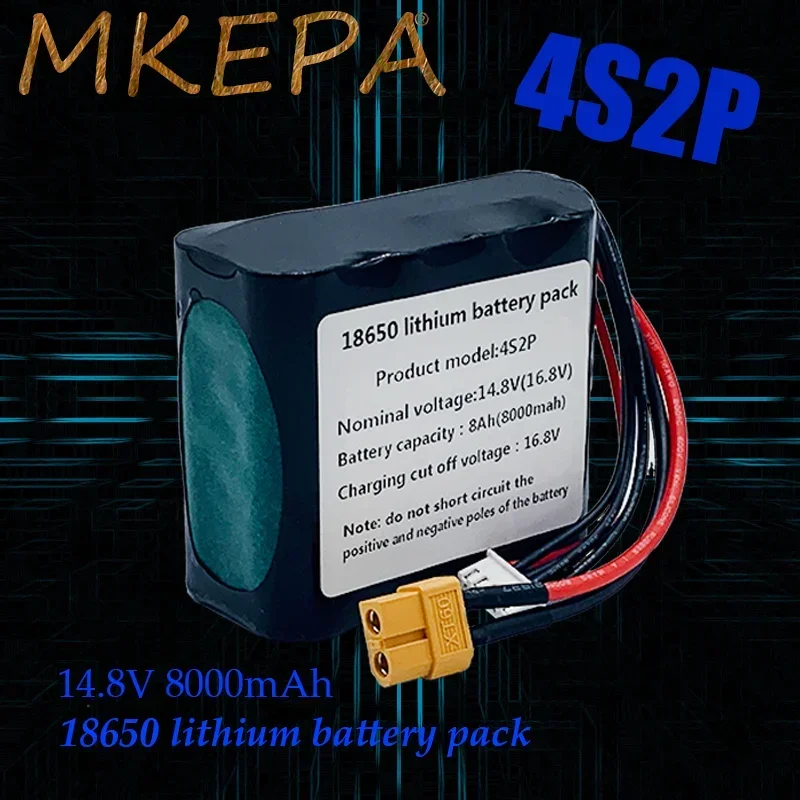 New 4S2P 14.8V 8000mAh 16.8V 18650 Battery Pack High Capacity UAV Rechargeable for Various RC Airplane Drone Quadrotor 5PXT60