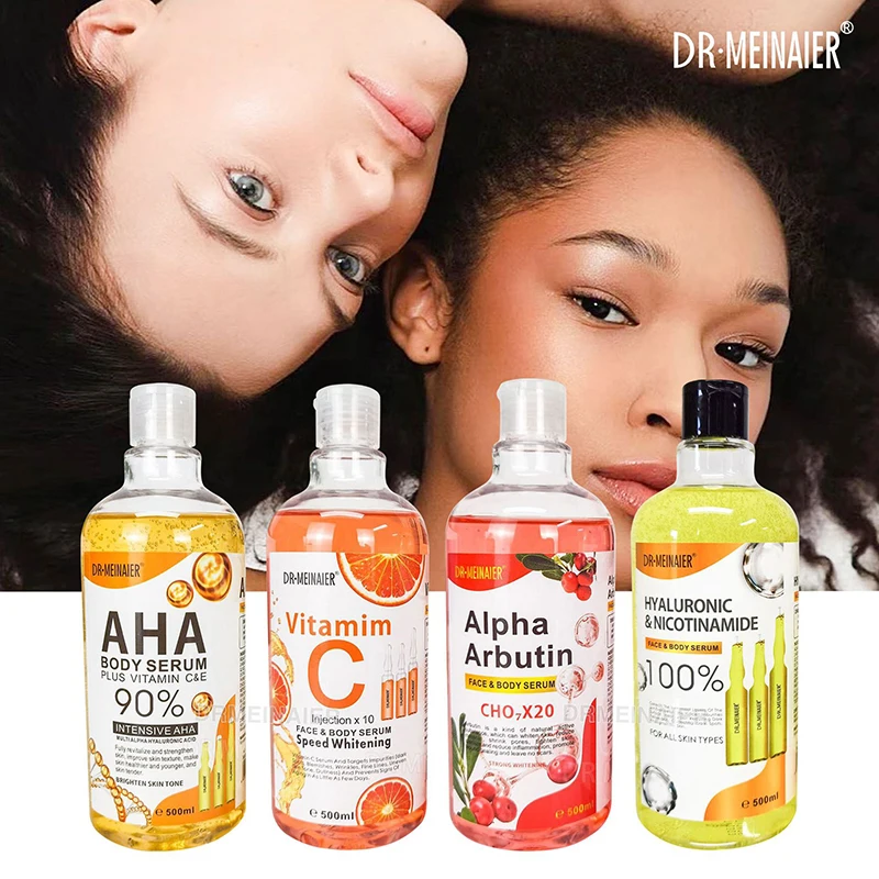 500ml AHA Hyaluronic Vitamin C Arbutin Face Body Serum Dark Spots Corrector Whitening Moisturizing Shrink Pores Repair Skin Care