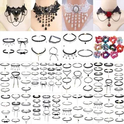 Lace Gothic Floral Choker Necklace for Women Velvet Rose Beads Sexy Fashion Flower Party Accessory for Girls