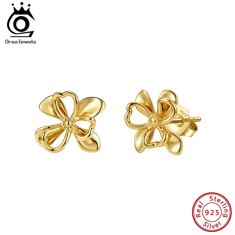 

ORSA JEWELS High-Quality 925 Sterling Silver Flower Ladies Studs Earrings Simple Flower Shape Earrings Jewelry Party Gift APE156