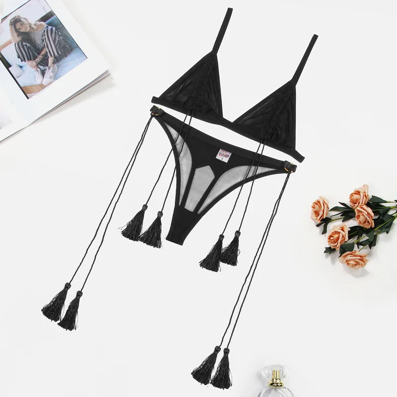 Lovermore Sensual Lingerie Drawstring Fold Open Bra Set Women 2 Piece Lace Sexy Outfits Sissy Crotchless Underwear Uncensored
