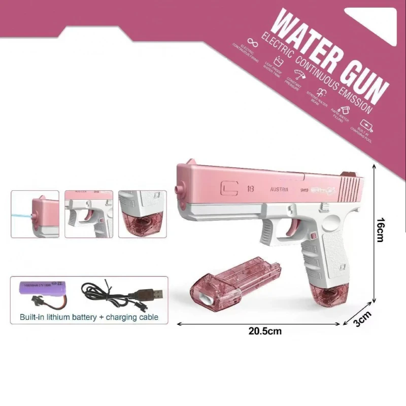 Electric Water Gun Large Capacity Automatic Glock Water Gun Summer Pool Beach Outdoor Party Games Play Toys for Kids Adult Gifts