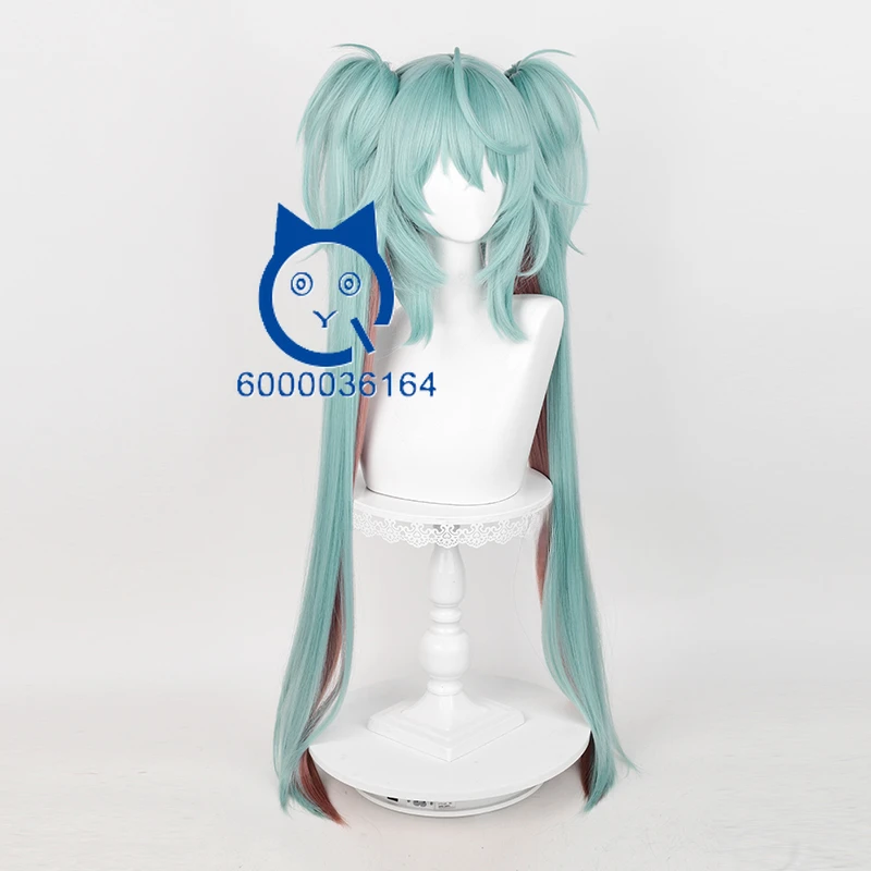 Peluca de Cosplay Virtual Idol Hatsune Miiiku con cuero cabelludo realista, cola de caballo con Clip, estilo futuro de mapache para disfraz de Anime de Halloween