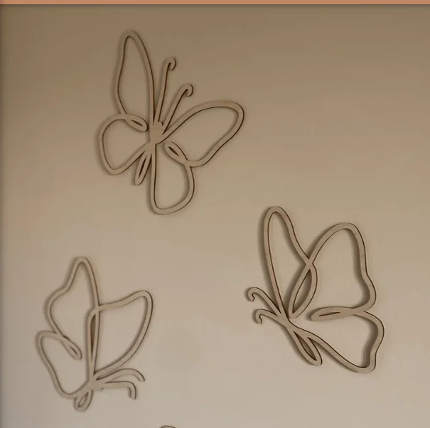 Wooden Line Art Butterflies Wall Set Wanddeko Schmetterlinge Papillons Bois Déco Murale Bébé Kinderzimmer Handmade