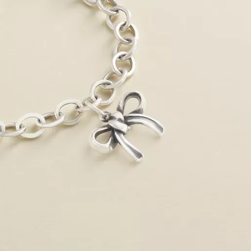 James Avery S925 Silver Bow Ribbon Tie Dangle Bows Charm Pendant for Bracelet Necklace