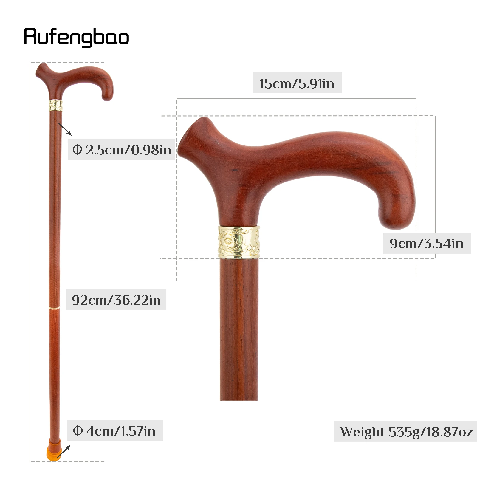 Brown Red Simple Wooden Fashion Stick Decorative Vampire Cospaly Party Wood Walking Cane Halloween Mace Wand Crosier 92cm