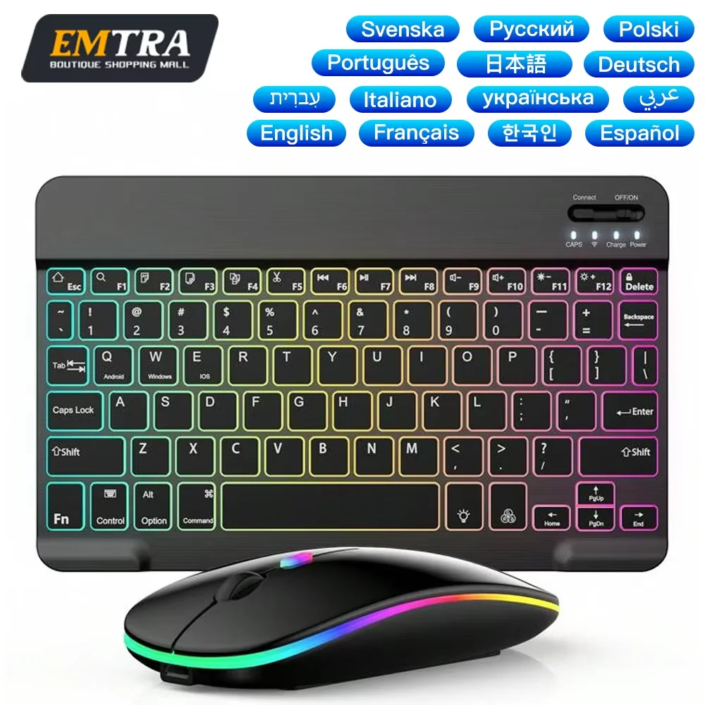 Backlit Backlight Bluetooth Keyboard Mouse For iOS Android Windows for iPad Pro 11 12.9 Air 4 Air 5 10th Spanish Hebrew Keyboard