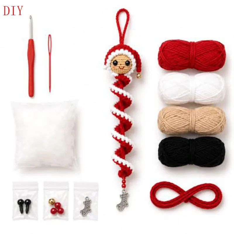 Crochet Snowman Spiral Ornament DIY Christmas Santa Claus Snowman Christmas Tree Needle and Thread Material Pack Christmas Gift