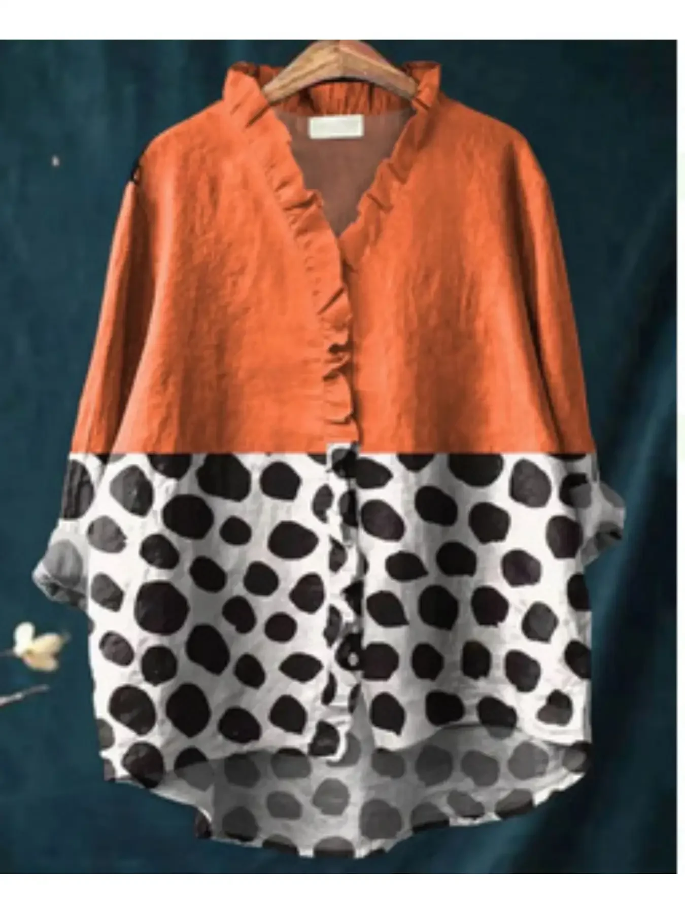 New women's printed long sleeved shirt with ruffled neckline, Best gift choices for Christmas and New Year