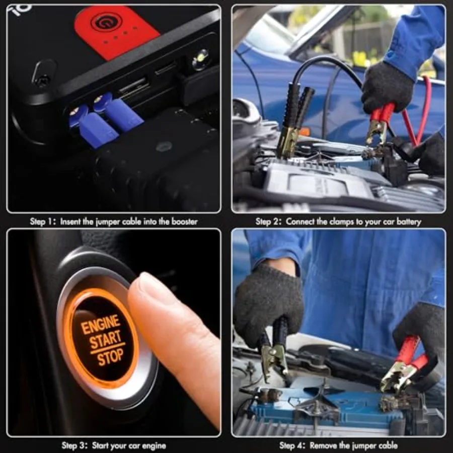 بطارية سيارة محمولة 12 فولت مع تيار ذروة 3000 أمبير ودعم شحن سريع USB مثالي للبنزين حتى 7.0 لتر و5.