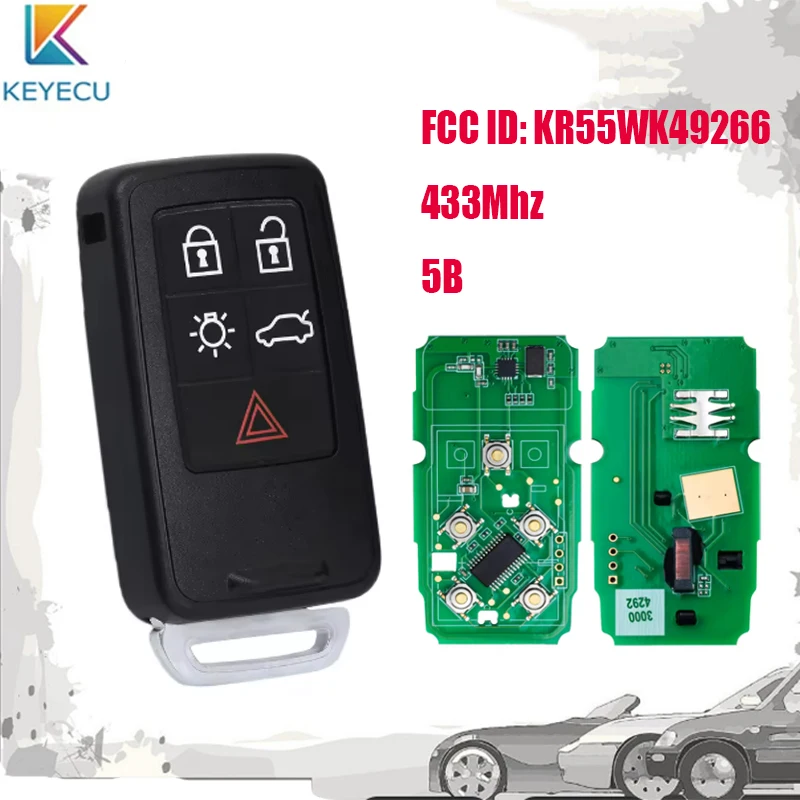 Умный дистанционный брелок KEYECU Keyless Go для VOLVO S60 S80 V40 V60 V70, 6-кнопочный FSK 902 МГц/868 МГц 434 МГц KR55WK49266