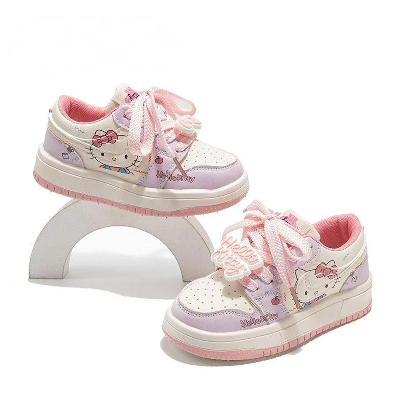 

Kids'casual Shoes Sneakers Pu Leather Printed Hello Kittys Spring Shoes for Girls Thick Bottom Anti-Slip Board Shoes Size 26-37