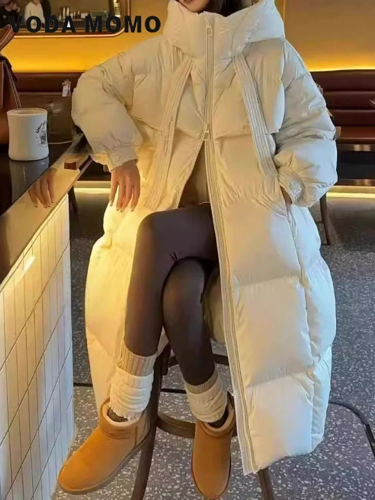 Thicken Warm Long Cotton Parkas Light Fashion High-end Fashion Winter 2024 Women's Down Jacket Hooded Waterproof Parka New Basic