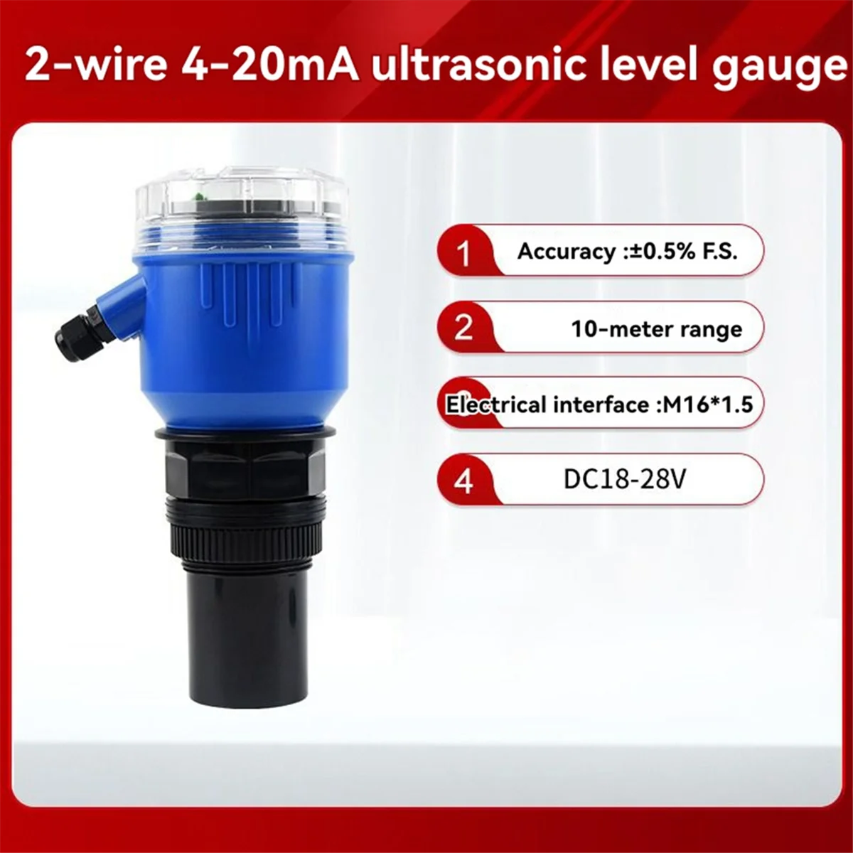 Transmisor de Sensor de nivel ultrasónico A002, medidor de nivel de agua ultrasónico integrado de 4-20ma, relé Rs485 de aceite de oliva, 4 cables de 0-10m