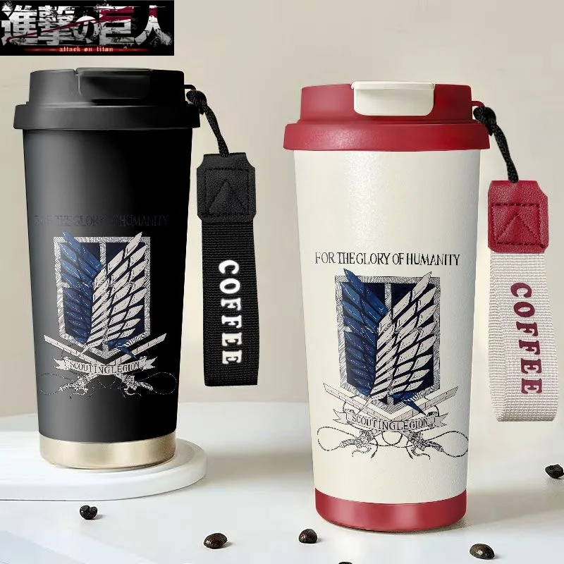 Ataque em titã garrafa térmica anime periféricos canecas de café portátil para homem mulher caneca térmica portátil escritório café caneca de chá presentes