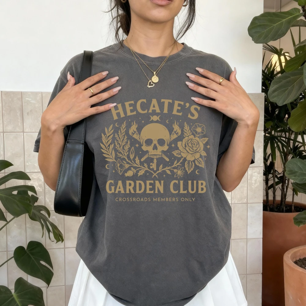 Hecate Garden Club Shirt Greek Mythology Witch Goddess Botanical Crest Gothic Apparel Women's T-shirts for Summer