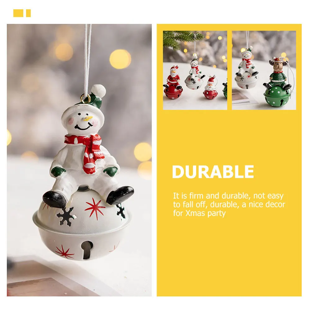3pcs Christmas Bell Pendants Snowman Elk Santa Claus Design Lightweight Hanging Decor For Xmas Tree Party Home Window