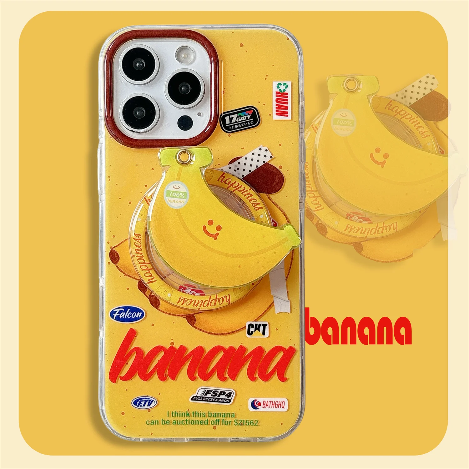 

Adhesive Bandage Banana High Definition Mirror Magnetic Bracket Phone Case For iPhone 13 14 15 16 Pro Max Anti Drop Case