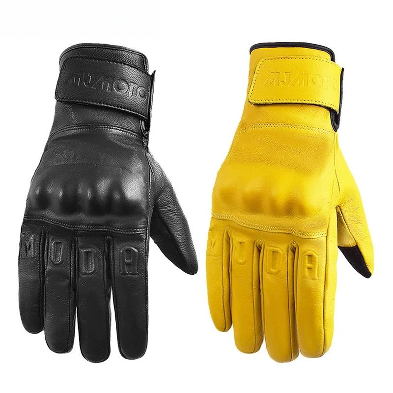 

Stay Warm and Protected: Winter Retro Leather Motorcycle Gloves with Thick Velvet Lining Hard Shell Safety Motocross Luvas