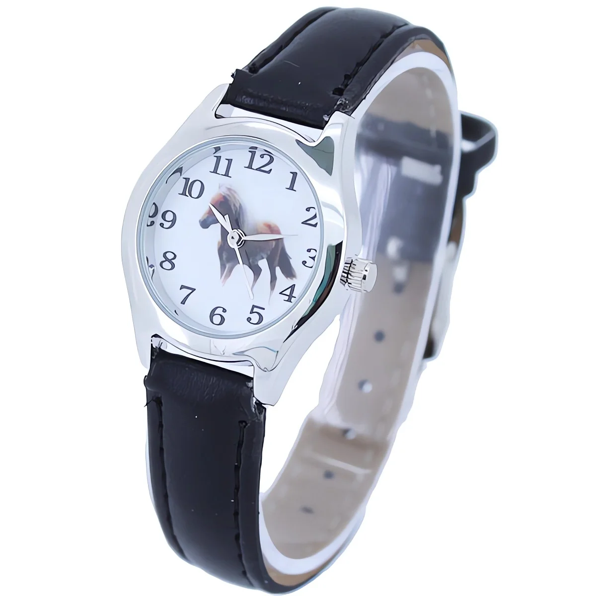 Girl Boy Watch Kids Watches Horse Blue Black Leather Quartz Student Kids Animal Cartoon Children Wristwatch