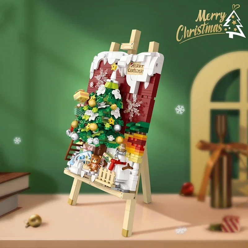 Creative Painting Cartoon Building Blocks Cute Christmas Tree Ornaments Assembled Bricks Toys Gifts for Adults and Children