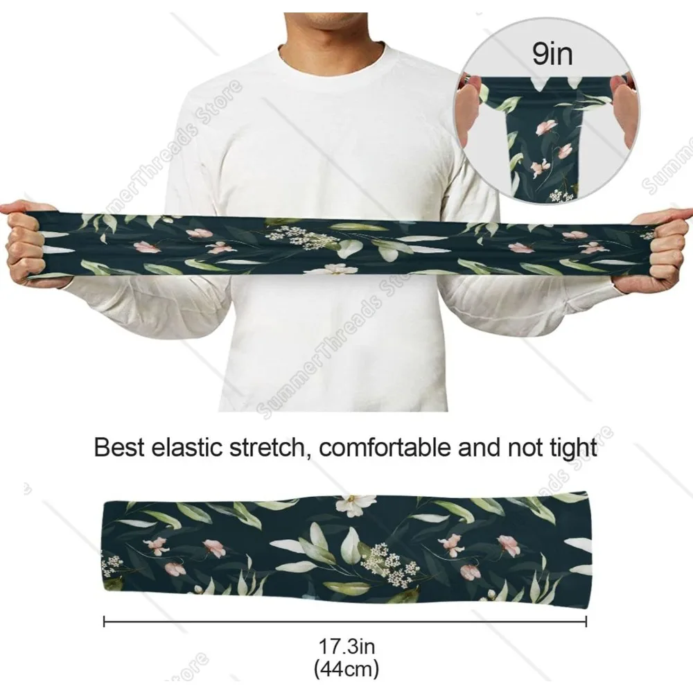 Ärmel mit Blumen und grünen Blättern, Armschutz für Damen und Herren, Frühlingsblumen, kühlende Sonnenschutz-Armmanschette, 2er-Pack