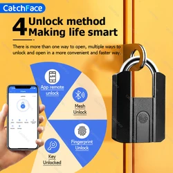 Serrure de Porte Intelligente avec Bluetooth, 4 Voies de Déverrouillage, Application TTlock, Étanche, Clé à Empreinte Digitale, Carte RFID 13.56kHz, USB Rechargeable