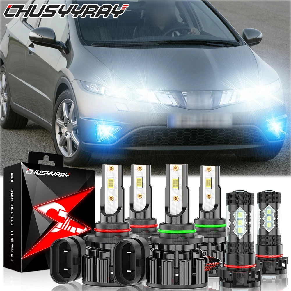 

For Honda Civic 2006-2015 9005 9006 H16 LED Headlight Hi/Low Beam Fog Light Bulb Combo 6000K 100000LM 1:1 Same Size Plug & play
